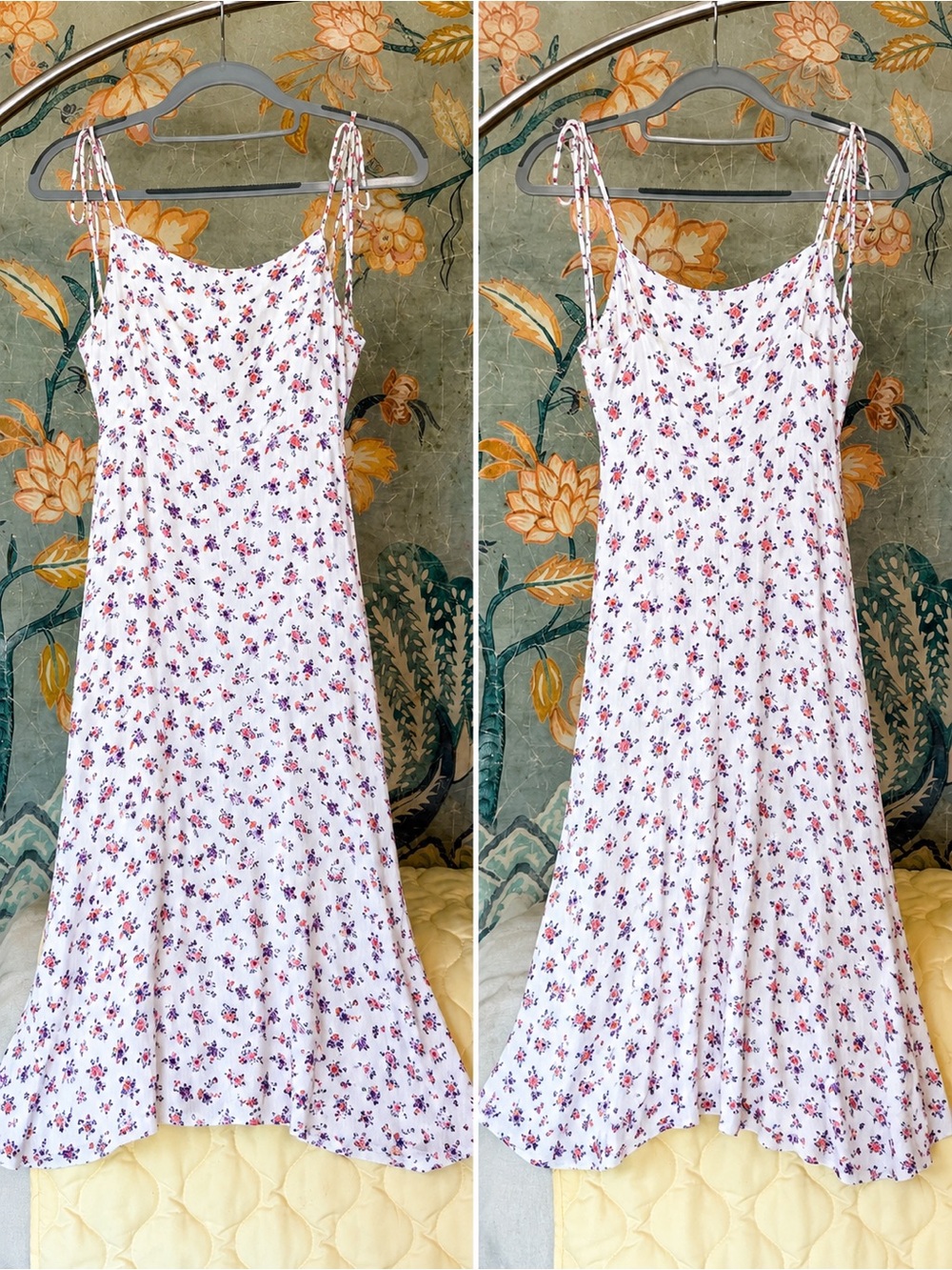 Urban Outfitters White Floral Tie Strap Midi Dress Cottagecore Romantic